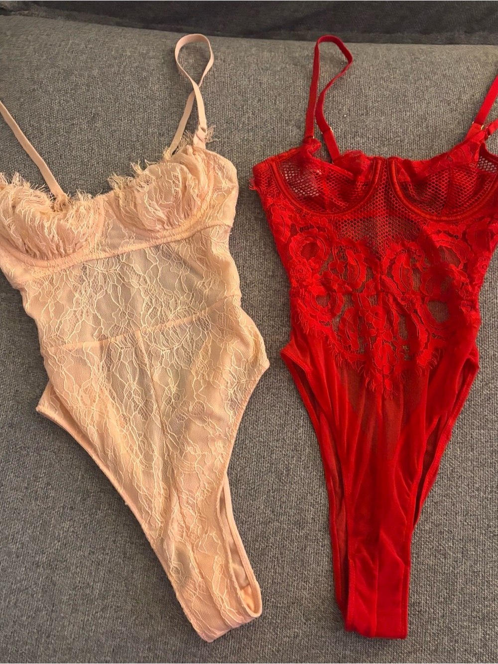 House of CB Lace Bodysuit in Nude and Red